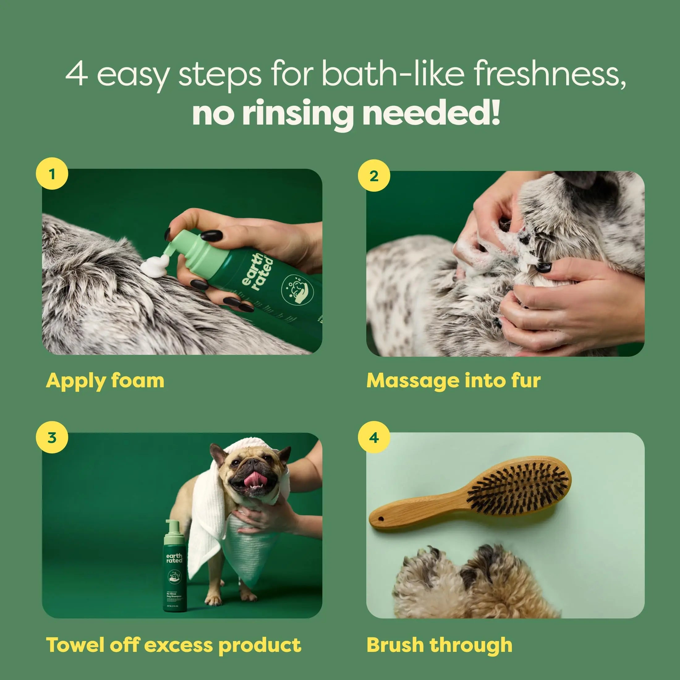 No-Rinse Dog Shampoo 7 oz - White Tea & Basil Scent, Convenient Waterless Formula for All Coat Types, Refreshing Scent Sold by Earth Rated