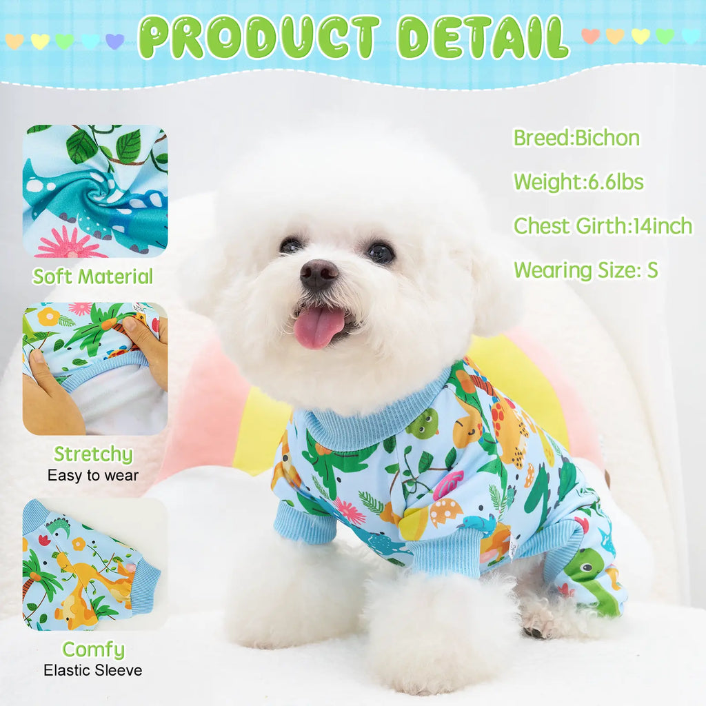 4-Piece Soft Dog & Cat Clothing, Breathable Sleepwear with Playful Avocado, Monkey, Dinosaur Animal Print, Universal-Fit Comfortable Pet Apparel Summervibes Petlovers Costume