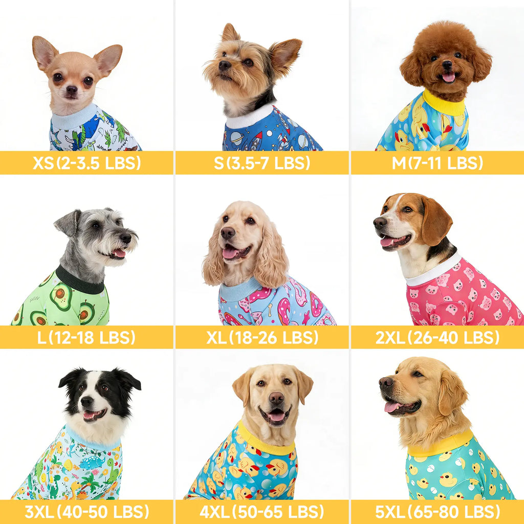 4-Piece Soft Dog & Cat Clothing, Breathable Sleepwear with Playful Avocado, Monkey, Dinosaur Animal Print, Universal-Fit Comfortable Pet Apparel Summervibes Petlovers Costume