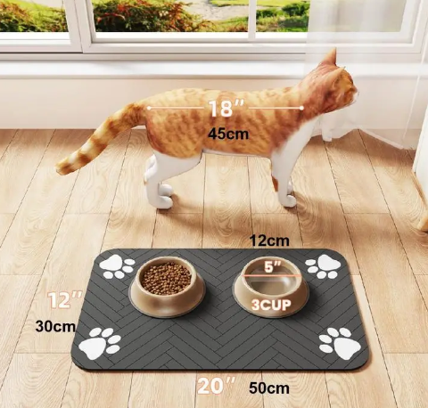 Quick-Drying Absorbent Pet Feeding Mat for Dogs and Cats, Non-Slip Rubber Bottom, Dark Polyester Surface for Indoor Use thin cold lightweight blanket small large tiktokshopspringglowup SummerVibes petlovers