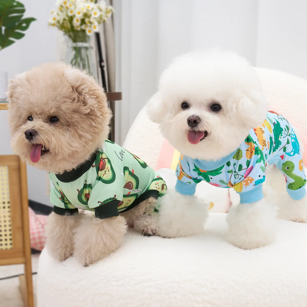 4-Piece Soft Dog & Cat Clothing, Breathable Sleepwear with Playful Avocado, Monkey, Dinosaur Animal Print, Universal-Fit Comfortable Pet Apparel Summervibes Petlovers Costume
