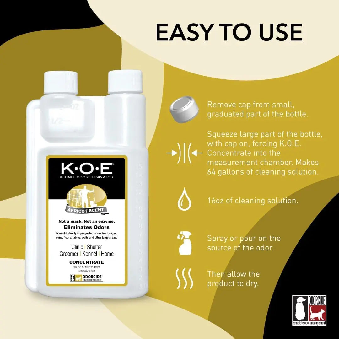 K.O.E. 16oz Concentrate - Kennel Odor Eliminator - Non-Enzymatic Formula, KOE (Apricot, Frost, Fresh or Original Scent) 16 oz Pint